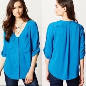 Anthropologie EDME & ESYLLTE Estrie Womens 3/4 Sleeve Blouse Top Size 6 Blue